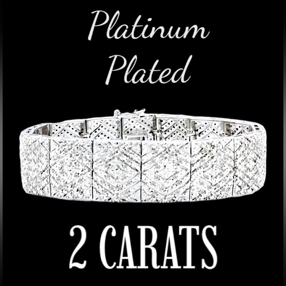 2 CTW DIAMOND BRACELET PLATINUM PLATED 3 security clasps! MSRP $1698